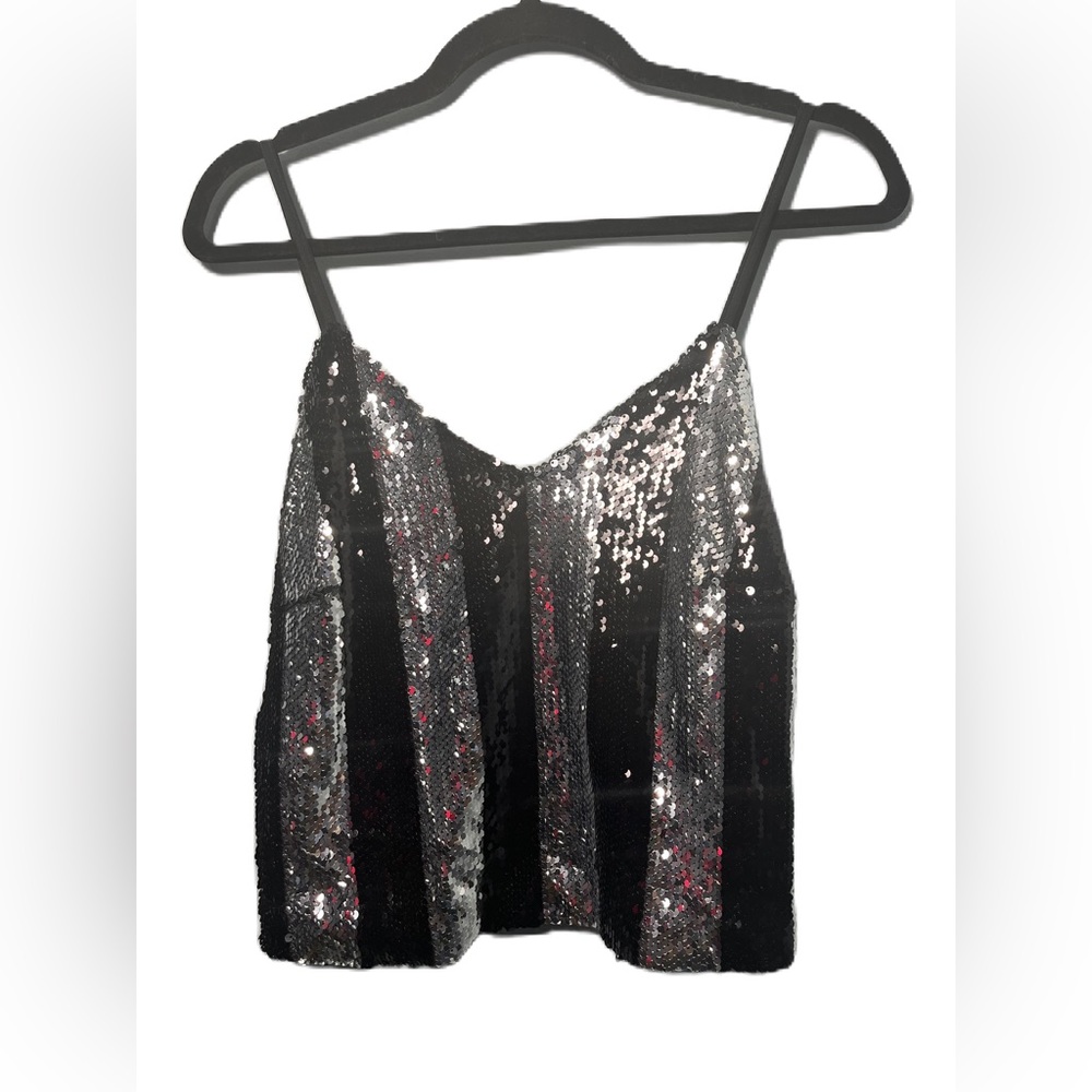 • Charlotte Russe Sequin Cami Tank Top Black and Silver